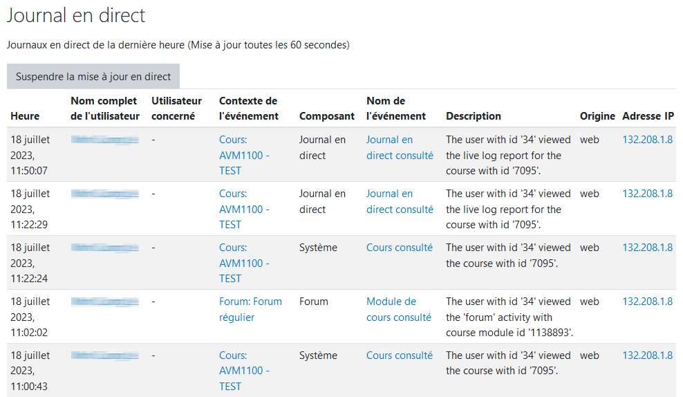 Rapport du journal en direct