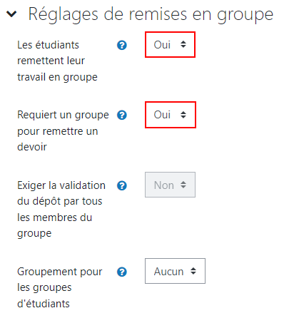 réglagle remise de groupe