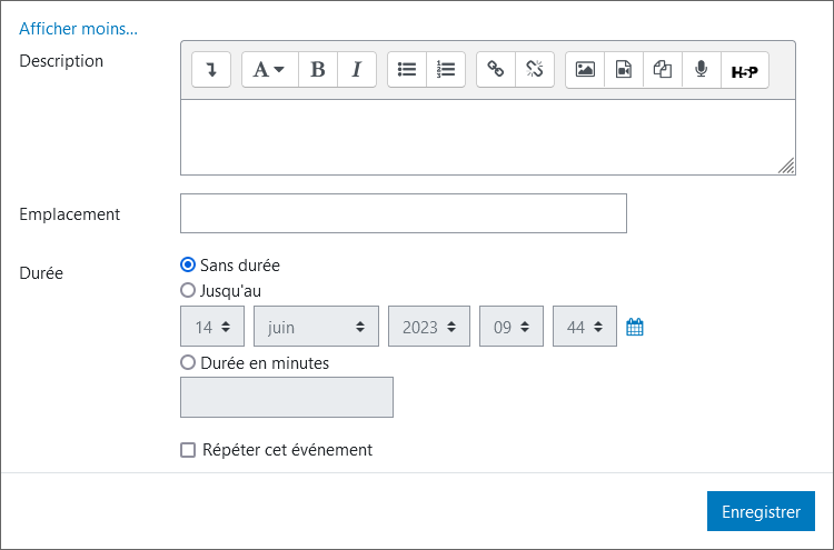 Moodle - Documentation > Calendrier > calendrier_ajout-evenement_3.png (Calendrier) Calendrier