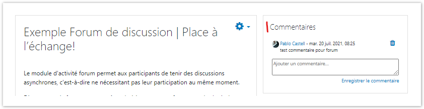 Moodle - Documentation > Commentaires > image2021-7-20_8-34-13.png (Bloc_commentaires_dans_forum) Capture d'écran du bloc commentaires ajouté à une activité de type forum