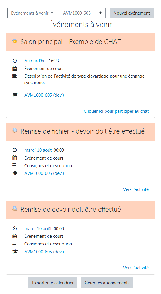 Événements à venir