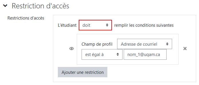 Restriction d'accès par adresse de courriel