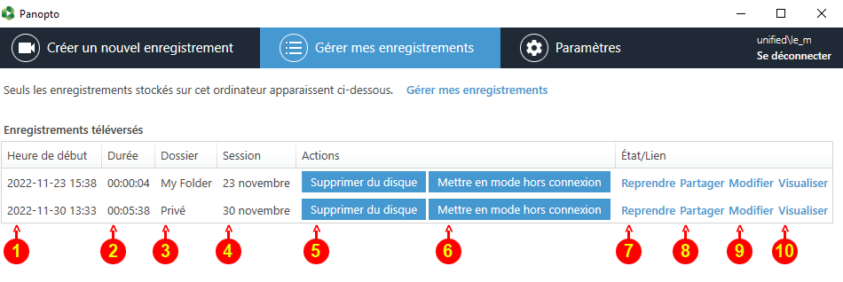Gérer mes enregistrements